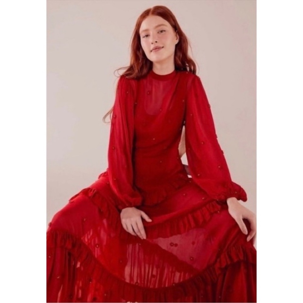 NWOT Farm Rio Floral Beaded Red Maxi Dress